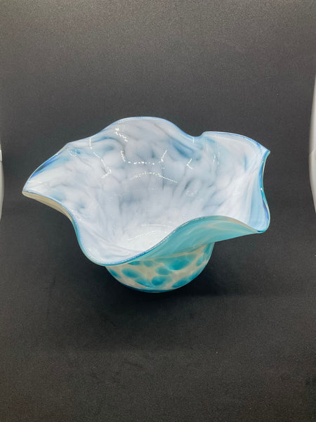 White & Blue Ruffled Bowl