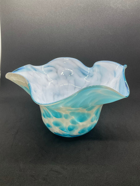 White & Blue Ruffled Bowl