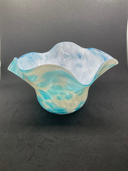 White & Blue Ruffled Bowl