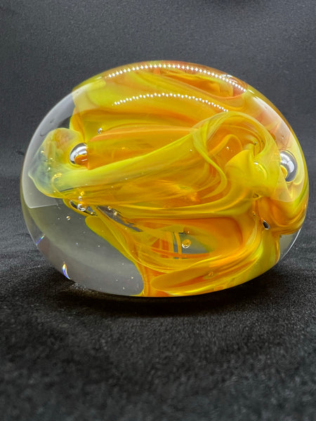 Swirling Yellow Paperweight