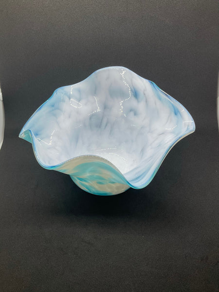 White & Blue Ruffled Bowl