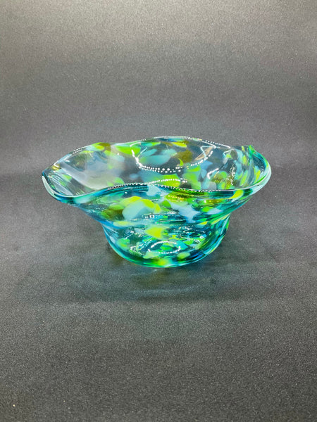 Blue Green Ruffled Bowl