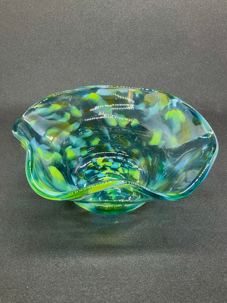 Blue Green Ruffled Bowl