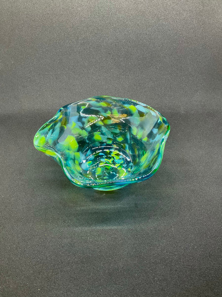 Blue Green Ruffled Bowl